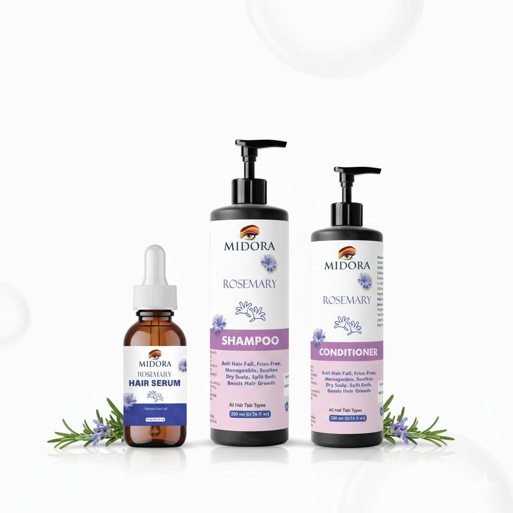 MIDORA Rosemary Hair Growth Serum for Hair Fall Control, 430ml, Unisex Adult (Shampoo-200ml, Conditioner-200ml, Serum-30ml, Combo (Shampoo, Conditioner, Serum)