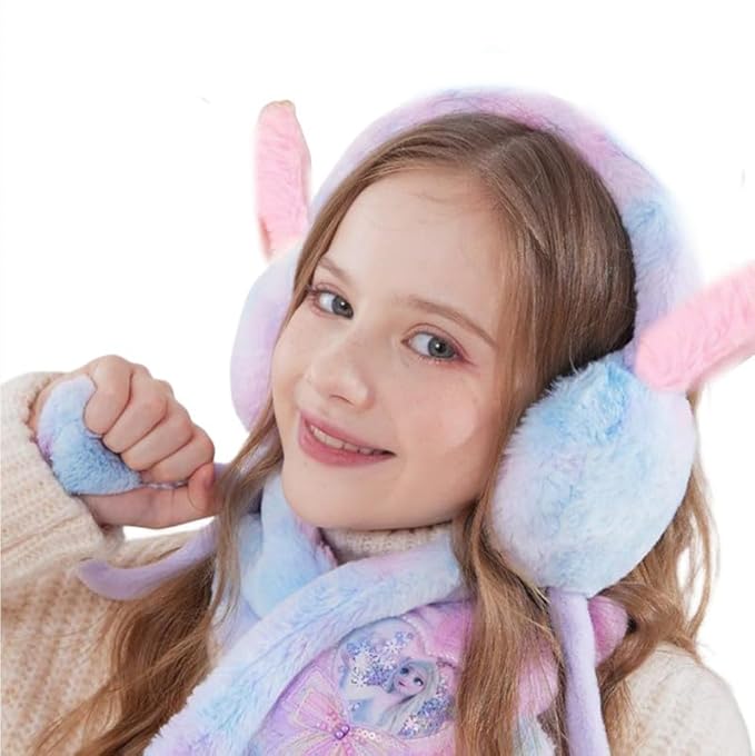 MIDORA Girls Winter Plush Earmuffs with Moving Bunny Ears – Soft, Warm & Super Cute Ear Warmer
