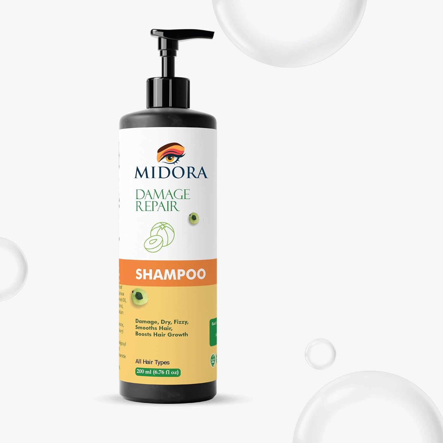 Midora Damage Repair Shampoo for All Hair Types, Smooths Dry Frizzy Hair, Boosts Growth, 200ml