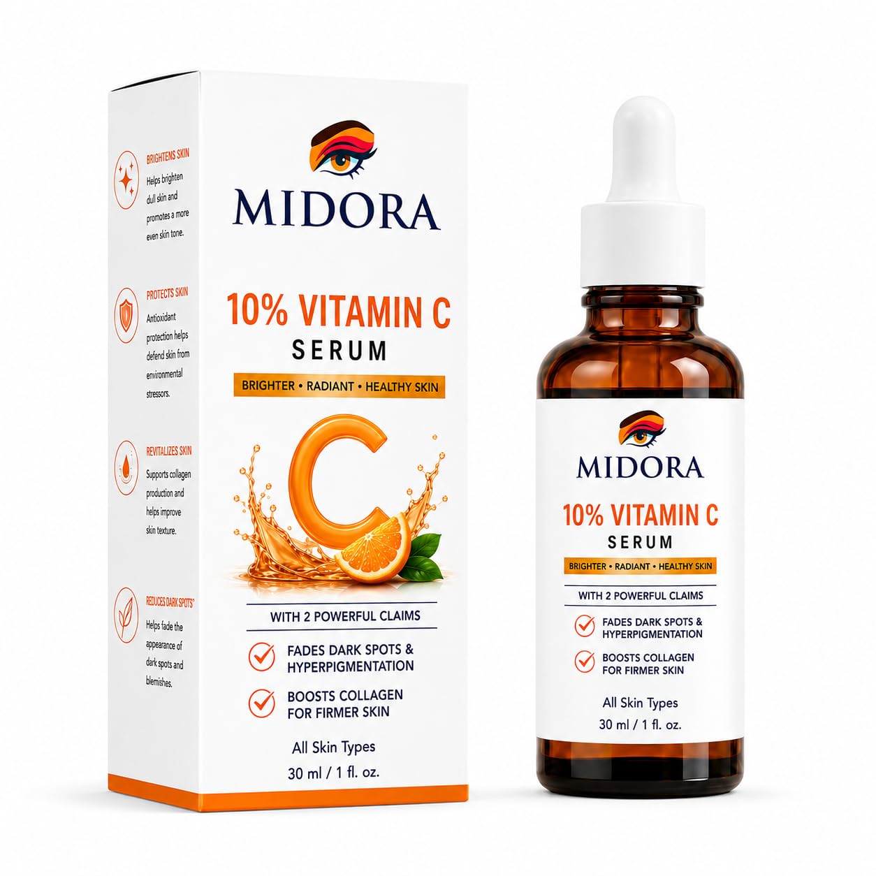 MIDORA Vitamin C Face Serum for Radiant Looking Skin Lightweight Daily Facial Serum with Antioxidant Care Hydrating Formula for All Skin Types 30ml