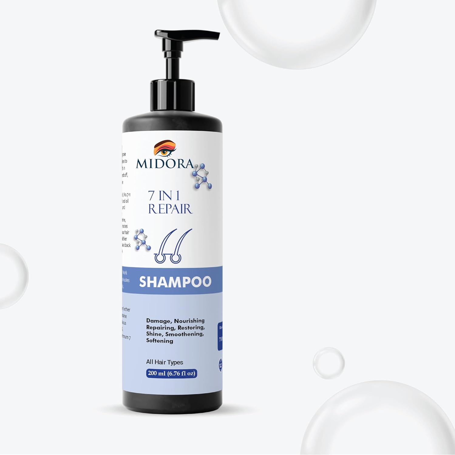 Midora 7-in-1 Repair Shampoo for All Hair Types, Nourishing and Restoring Formula, 200ml