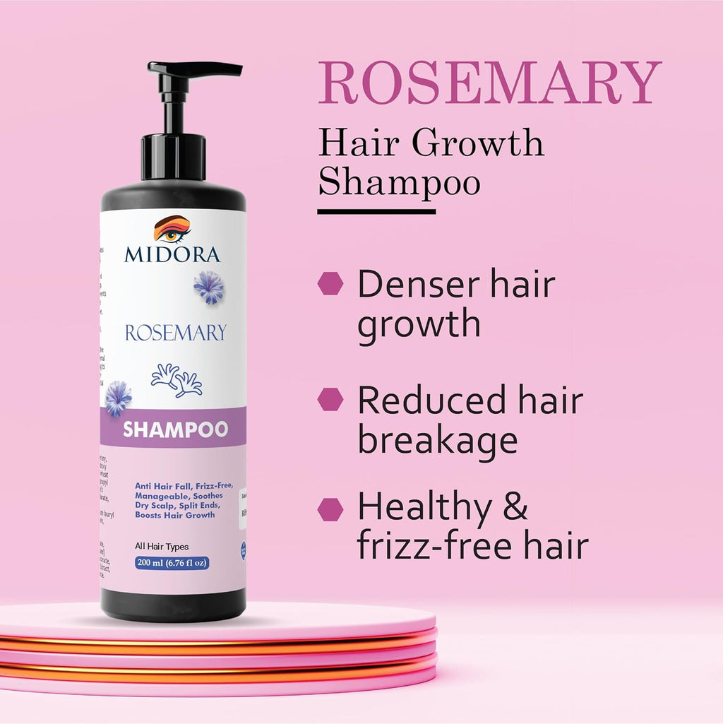 Midora Rosemary Shampoo for All Hair Types, Anti Hair Fall, Frizz-Free, Split Ends Treatment, 200ml