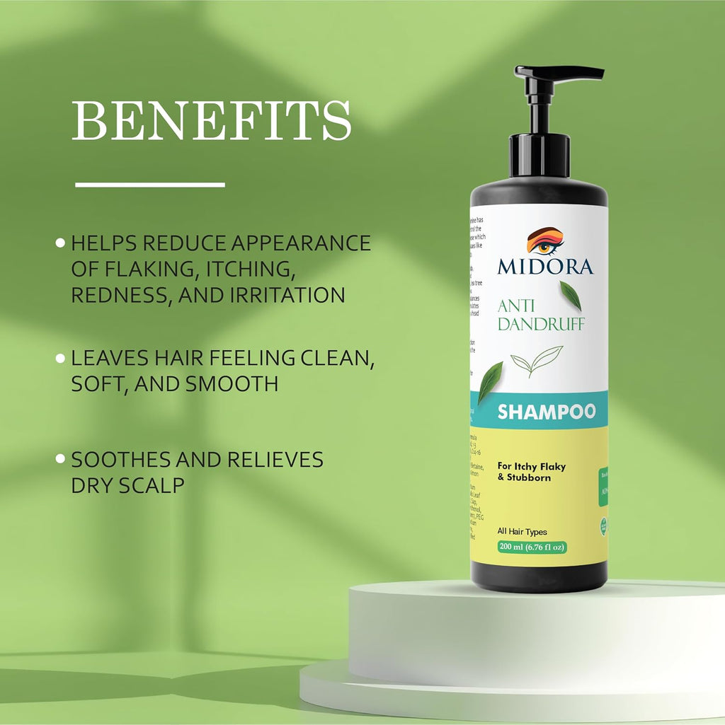 Midora Anti Dandruff Shampoo for Itchy Flaky and Stubborn Scalp, All Hair Types, 200ml