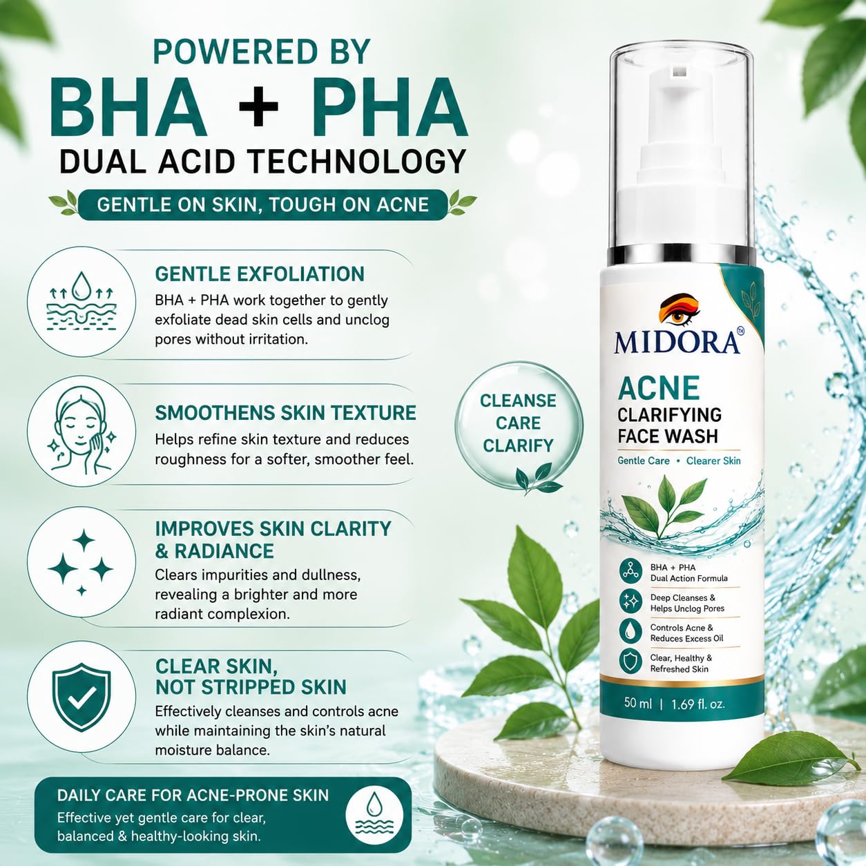 MIDORA Clear Skin Duo — BHA + PHA Acne Clarifying Face Wash & Serum Set