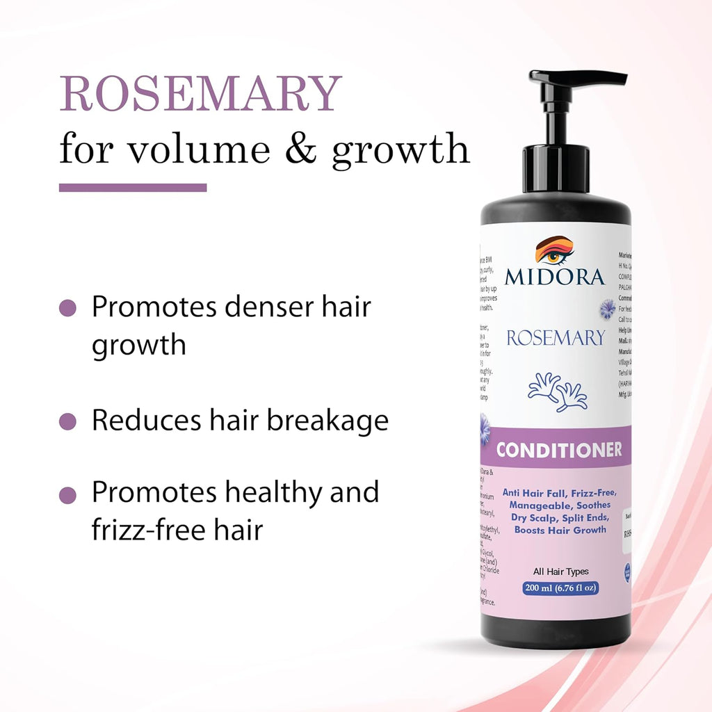 Midora Rosemary Conditioner, Anti Hair Fall, Frizz-Free, Manageable, Soothes Dry Scalp, Split Ends, Boosts Hair Growth, All Hair Types, 200ml