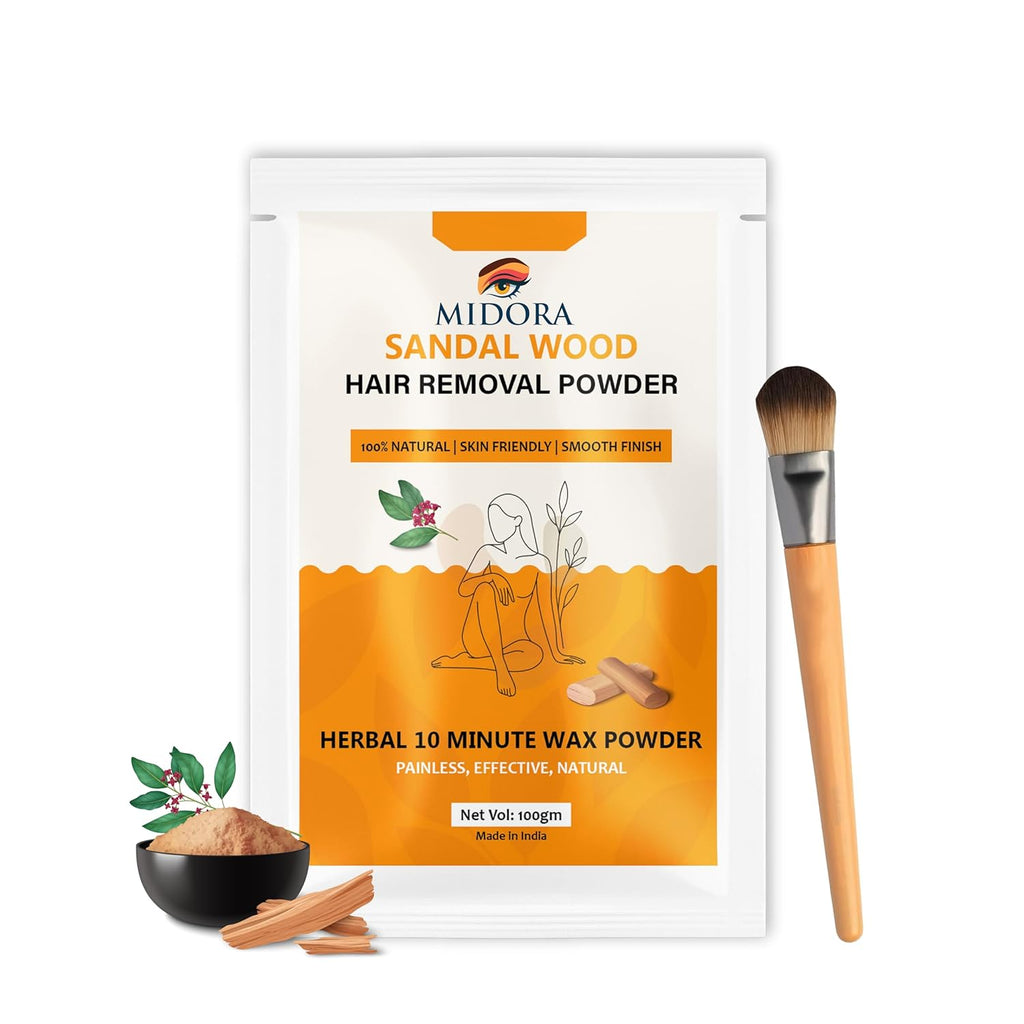 Midora Sandalwood Hair Removal Powder, Herbal Wax Powder, 100% Natural, Painless, 10 Minute Application, 100gm
