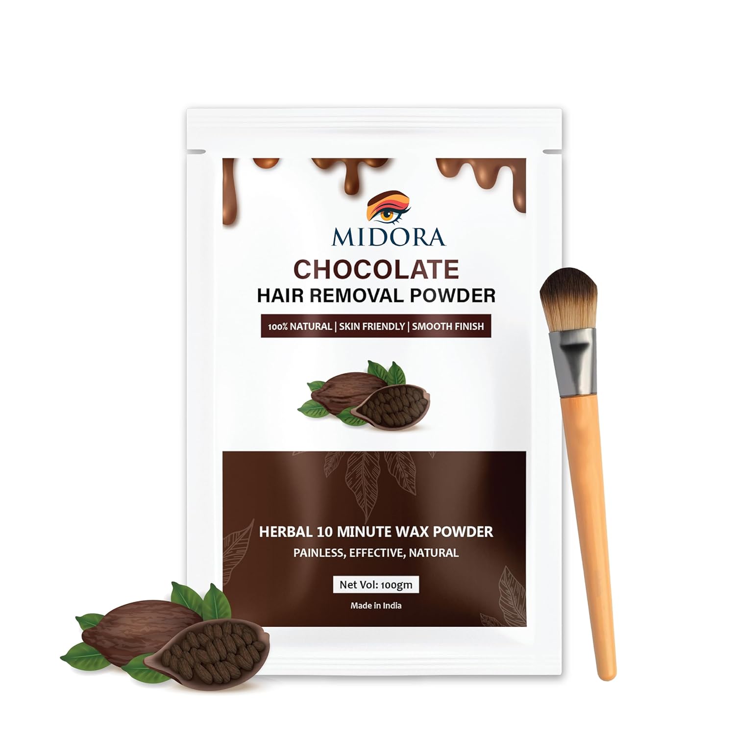 Midora Chocolate Hair Removal Powder | Herbal Wax | Facial Hair Removal | No Side Effects | Instant Hair Removal | 100% Natural | All Skin Types | Unisex | 100gm