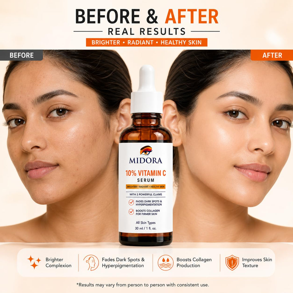 MIDORA Vitamin C Face Serum for Radiant Looking Skin Lightweight Daily Facial Serum with Antioxidant Care Hydrating Formula for All Skin Types 30ml