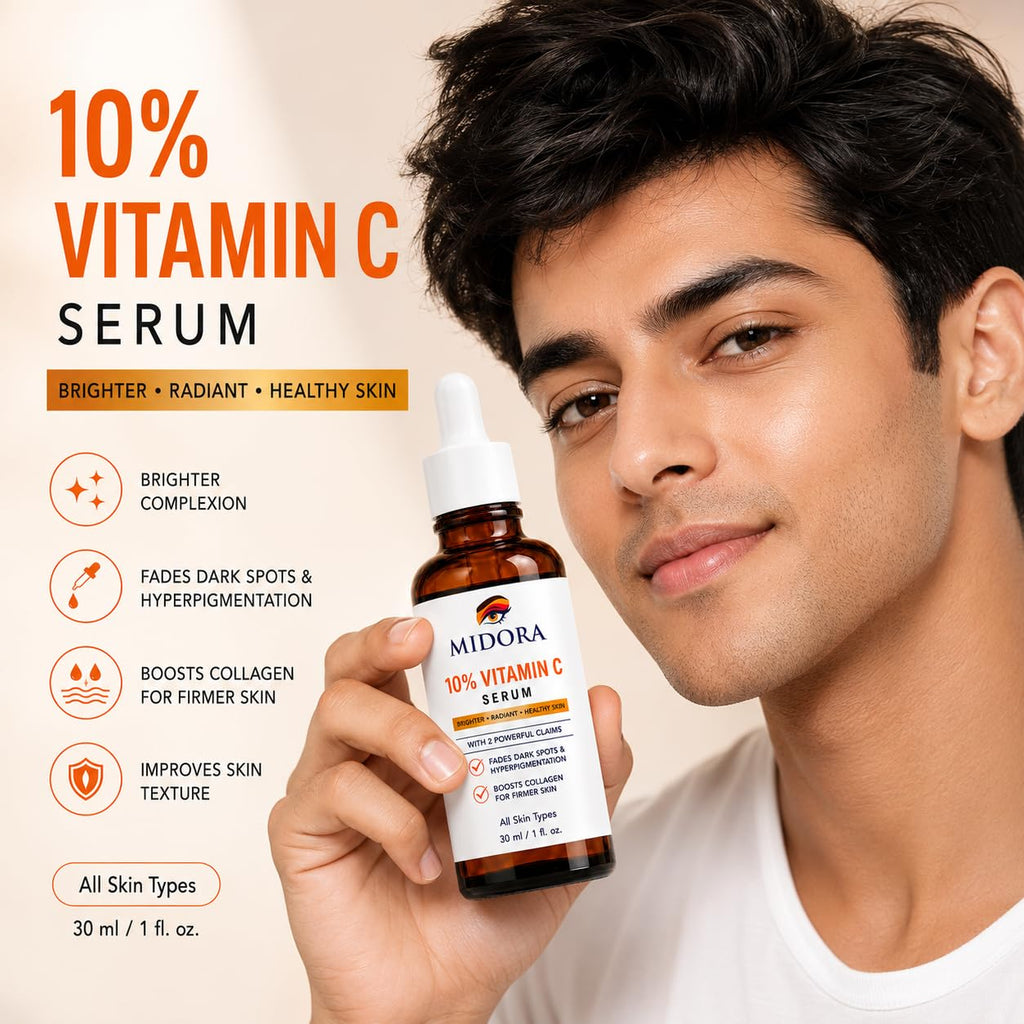 MIDORA Vitamin C Face Serum for Radiant Looking Skin Lightweight Daily Facial Serum with Antioxidant Care Hydrating Formula for All Skin Types 30ml