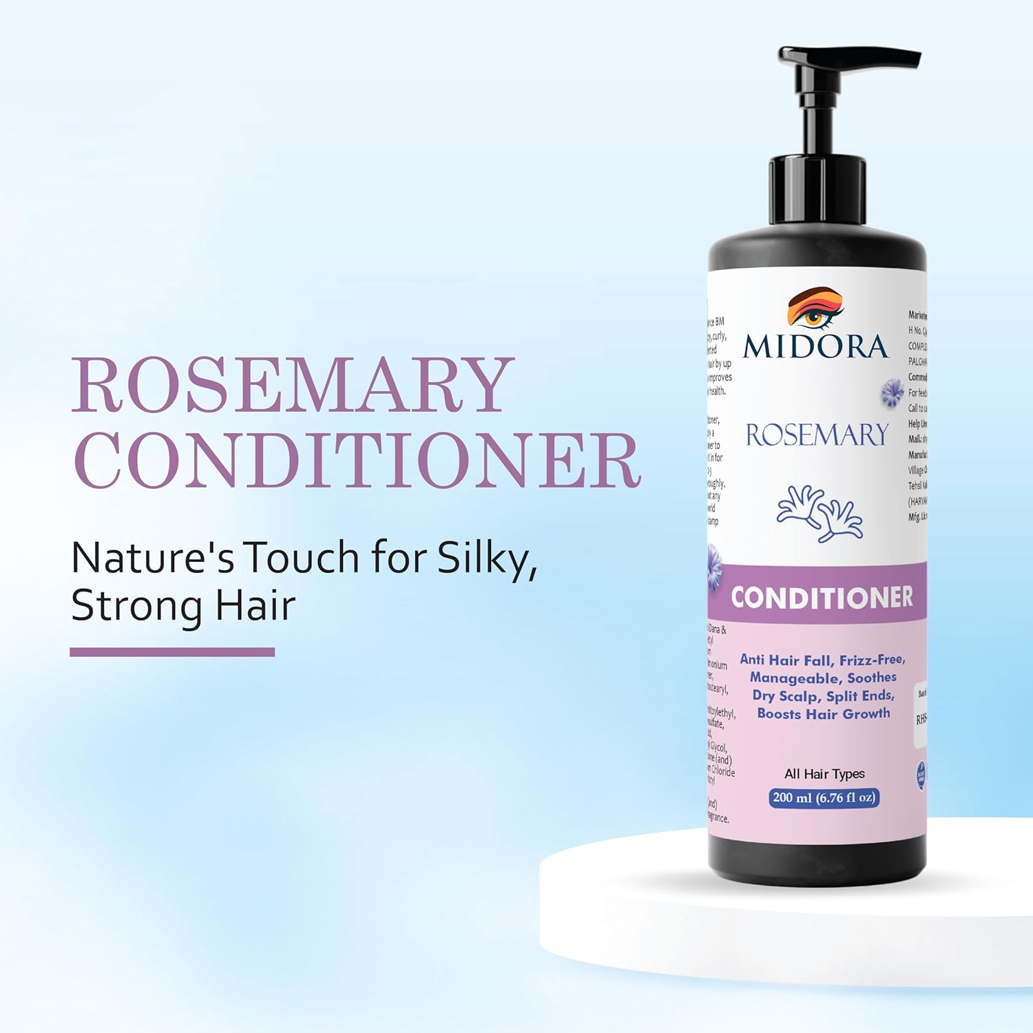 Midora Rosemary Conditioner, Anti Hair Fall, Frizz-Free, Manageable, Soothes Dry Scalp, Split Ends, Boosts Hair Growth, All Hair Types, 200ml