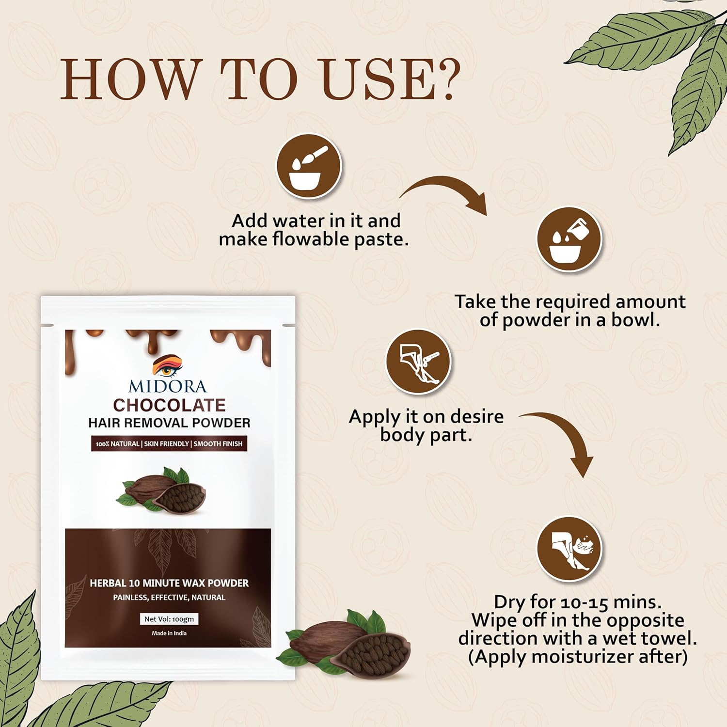 Midora Chocolate Hair Removal Powder | Herbal Wax | Facial Hair Removal | No Side Effects | Instant Hair Removal | 100% Natural | All Skin Types | Unisex | 100gm