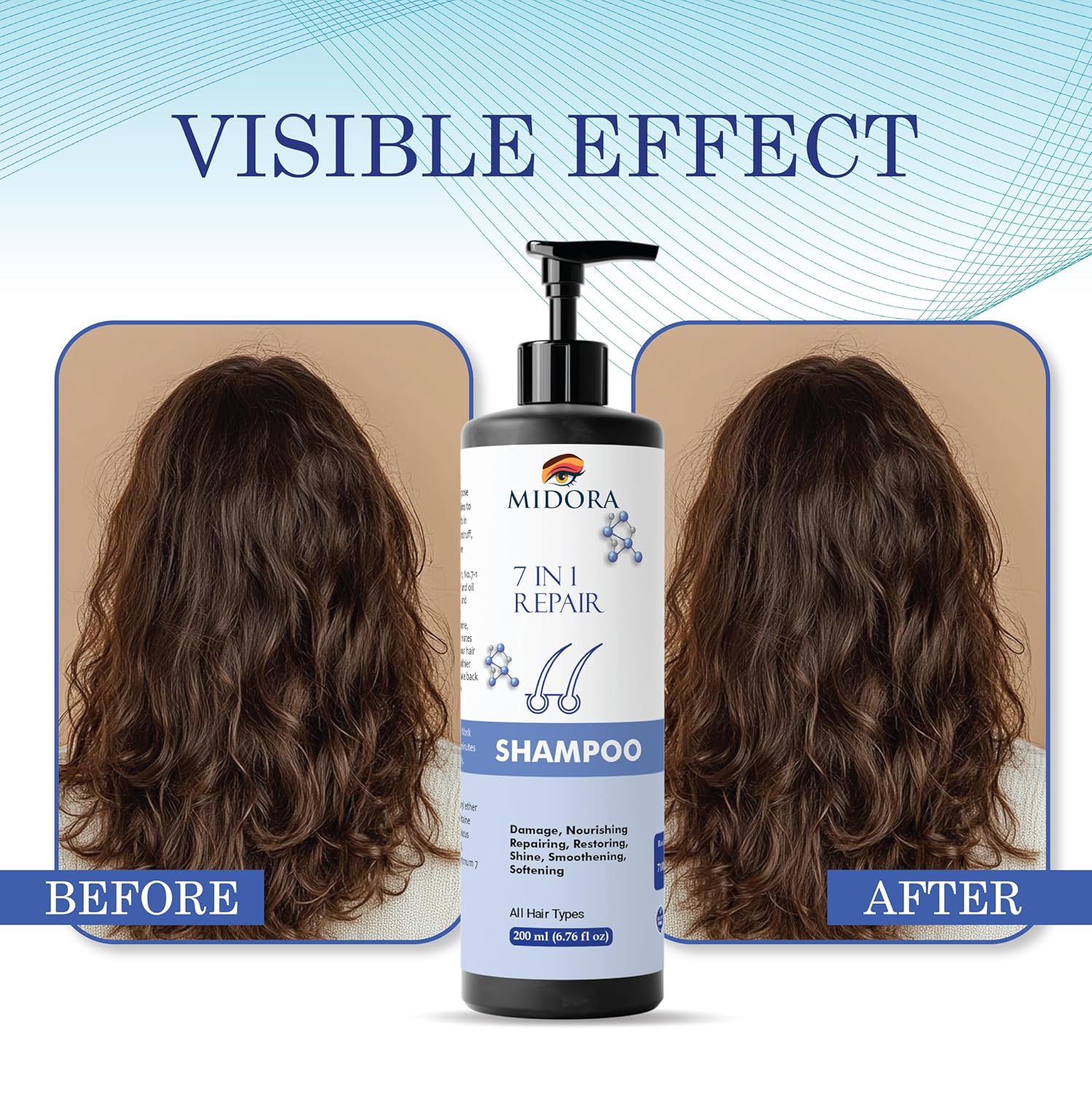 Midora 7-in-1 Repair Shampoo for All Hair Types, Nourishing and Restoring Formula, 200ml