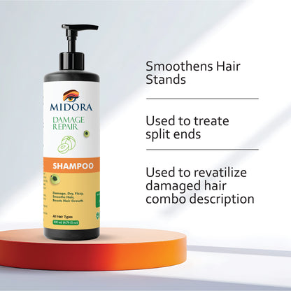 Midora Damage Repair Shampoo for All Hair Types, Smooths Dry Frizzy Hair, Boosts Growth, 200ml