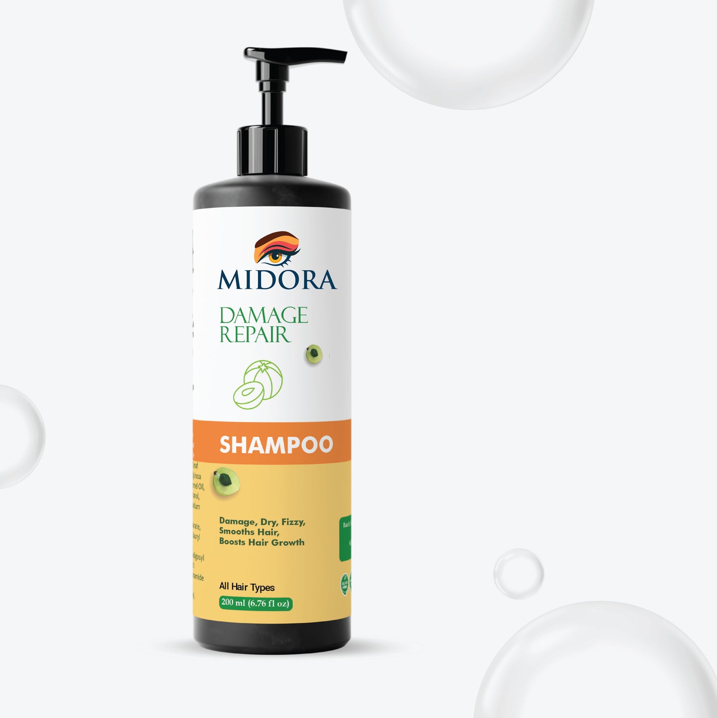 Midora Damage Repair Shampoo for All Hair Types, Smooths Dry Frizzy Hair, Boosts Growth, 200ml