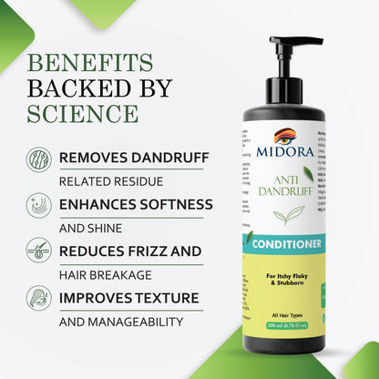 Midora Anti Dandruff Conditioner, For Itchy Flaky & Stubborn, All Hair Types, 200ml