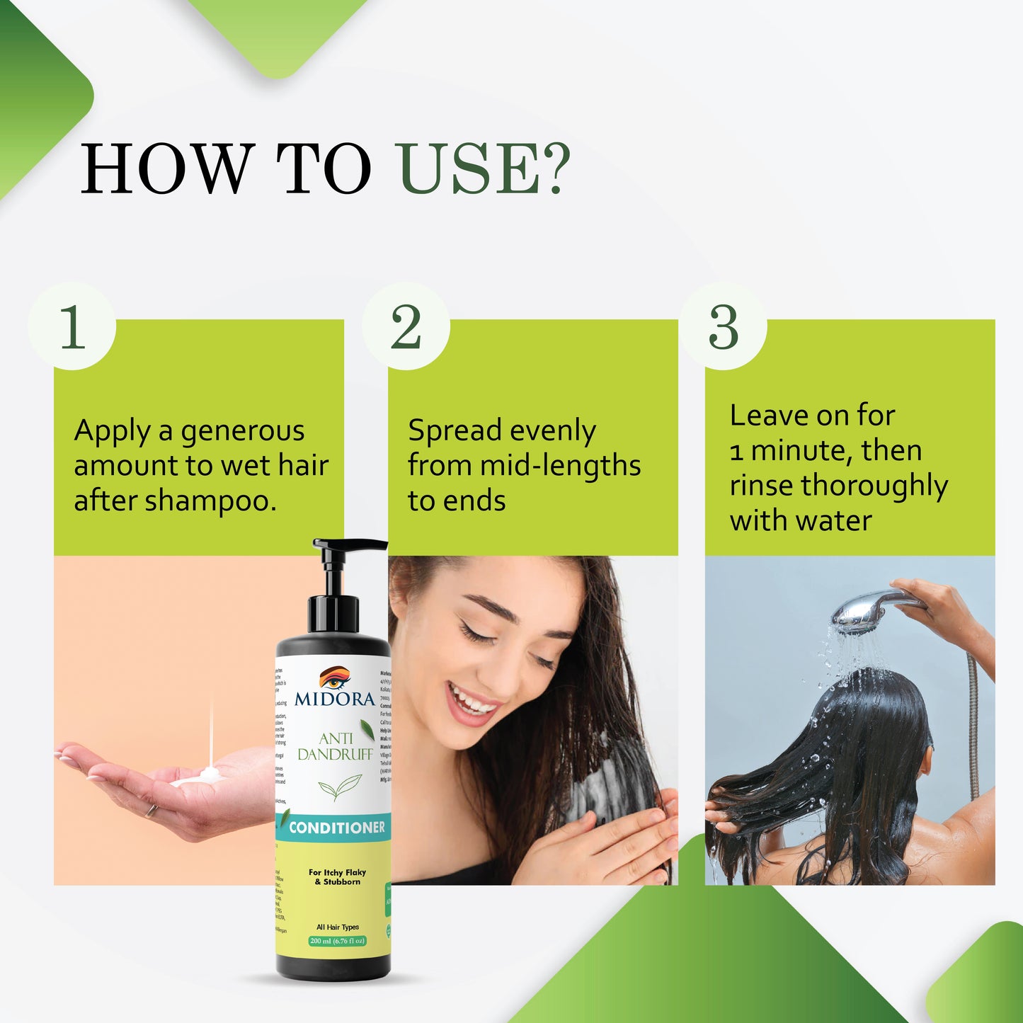 Midora Anti Dandruff Conditioner, For Itchy Flaky & Stubborn, All Hair Types, 200ml