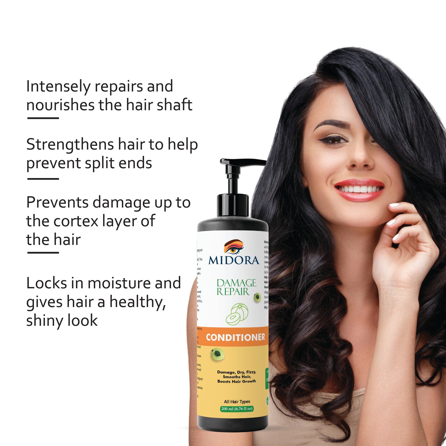 Midora Damage Repair Conditioner for All Hair Types, Smooths Dry Frizzy Hair, Boosts Growth, 200ml