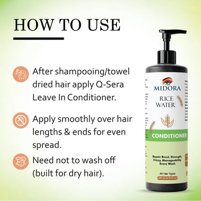 Midora Rice Water Conditioner, All Hair Types, Repair Bond Strength Frizzy Manageability, 200ml
