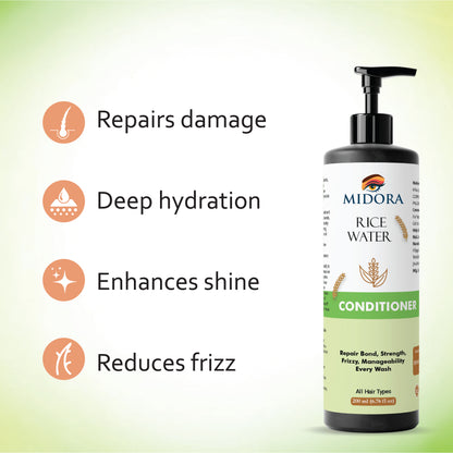 Midora Rice Water Conditioner, All Hair Types, Repair Bond Strength Frizzy Manageability, 200ml