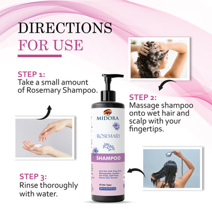 Midora Rosemary Shampoo for All Hair Types, Anti Hair Fall, Frizz-Free, Split Ends Treatment, 200ml