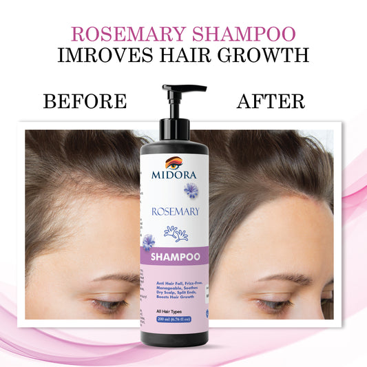 Midora Rosemary Shampoo for All Hair Types, Anti Hair Fall, Frizz-Free, Split Ends Treatment, 200ml