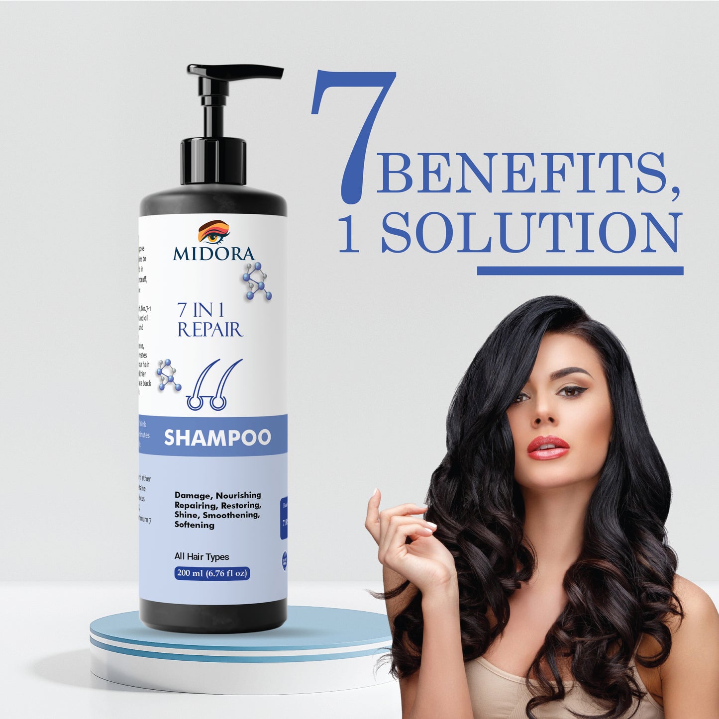 Midora 7 in 1 Repair Shampoo, All Hair Types, Damage Nourishing Restoring, 200ml