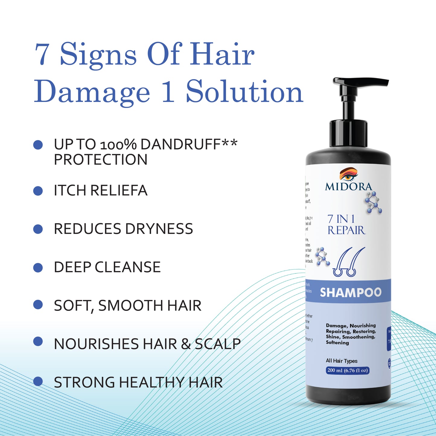 Midora 7 in 1 Repair Shampoo, All Hair Types, Damage Nourishing Restoring, 200ml