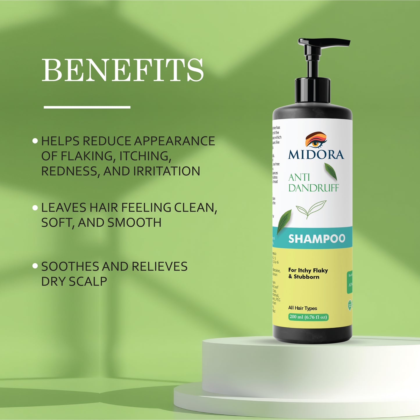 Midora Anti Dandruff Shampoo for Itchy Flaky and Stubborn Scalp, All Hair Types, 200ml