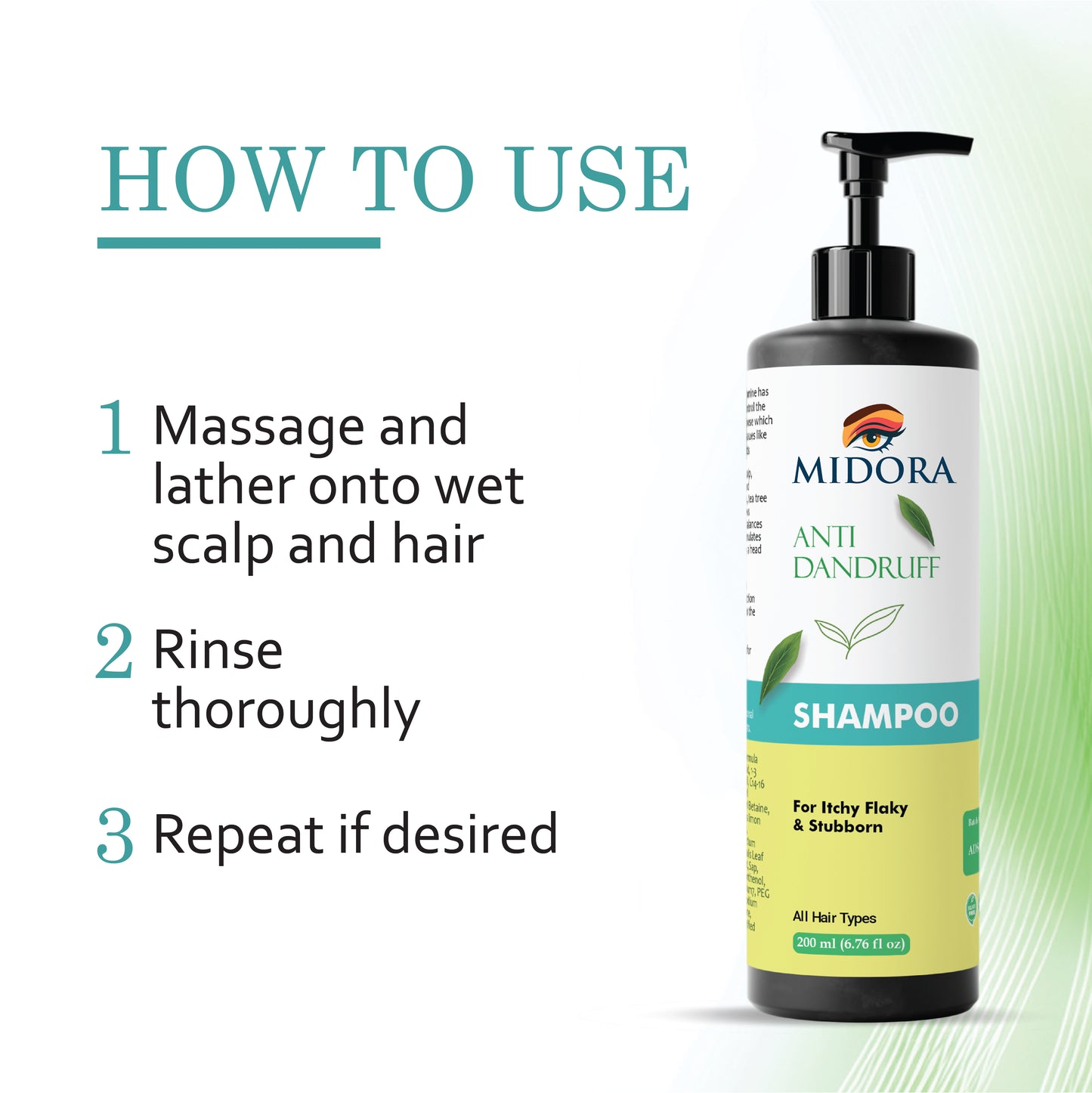 Midora Anti Dandruff Shampoo for Itchy Flaky and Stubborn Scalp, All Hair Types, 200ml