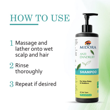 Midora Anti Dandruff Shampoo for Itchy Flaky and Stubborn Scalp, All Hair Types, 200ml