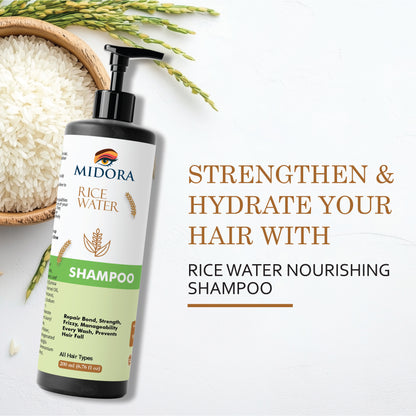 Midora Rice Water Shampoo for All Hair Types, Repair Bond Strength Frizzy Hair, Prevents Hair Fall, 200ml