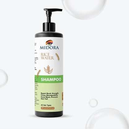 Midora Rice Water Shampoo for All Hair Types, Repair Bond Strength Frizzy Hair, Prevents Hair Fall, 200ml