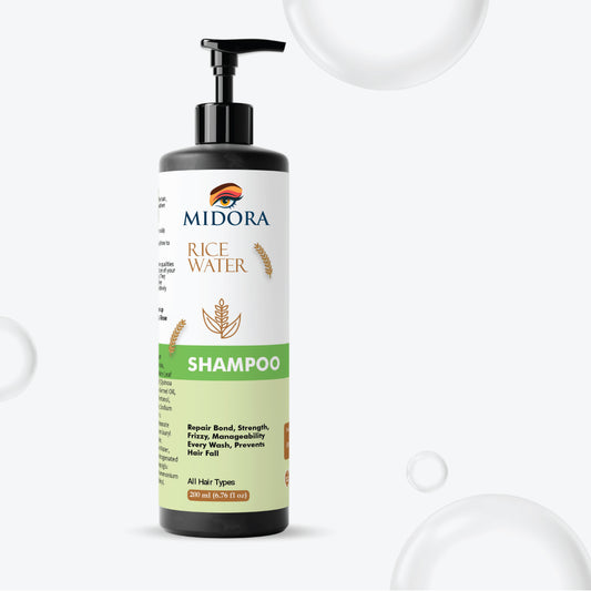 Midora Rice Water Shampoo for All Hair Types, Repair Bond Strength Frizzy Hair, Prevents Hair Fall, 200ml